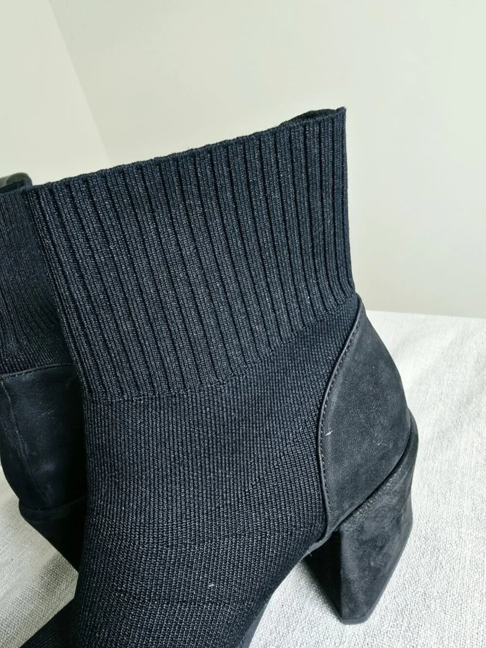 Eileen Fisher Spell Black Stretch Knit Bootie Ankle Boots 10 Shoes Block Heel